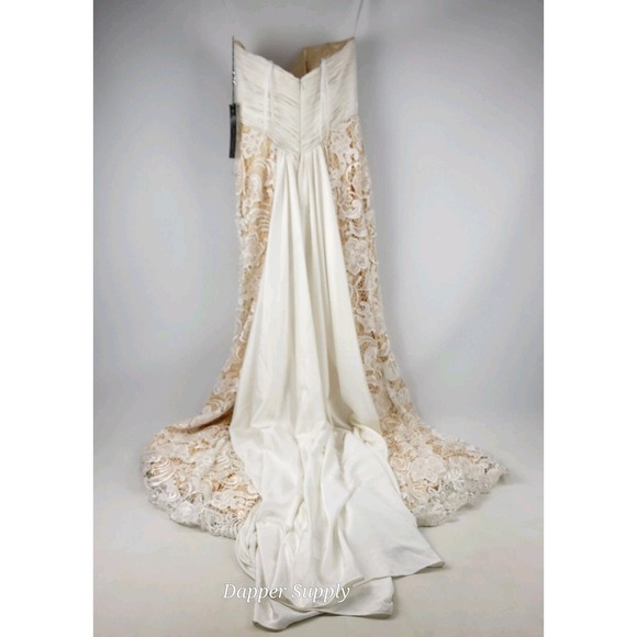 Mac Duggal Ivory/Nude Mermaid Beaded Dress Sz 6 White Floral W/ Train - Picture 7 of 16